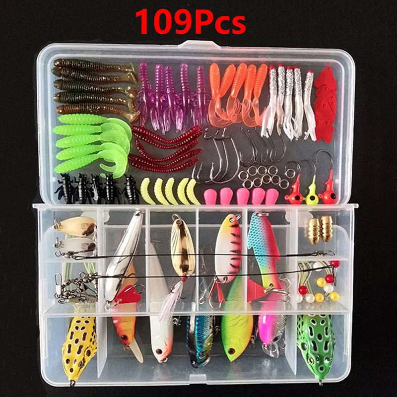109Pcs 45-139 шт. Набор для приманки, Спиннер, кренкбейт, гольян, Поппер, VIB, мягкая жесткая ложка, кренк, приманки, рыболовные крючки, рыболовные инструменты, коробка для снастей - Цвет: 109Pcs