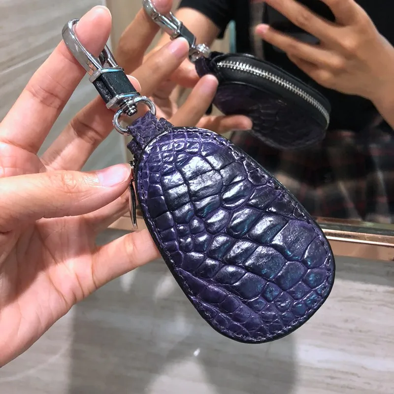 purple Key Holder CAJIFUCO настоящая крокодиловая кожа кошелек с держателем ключа от машины кожа питона ключ органайзер змеиная кожа Кошелек страуса зерна Автомобильный ключ кошелек кольцо - Цвет: purple Key Holder