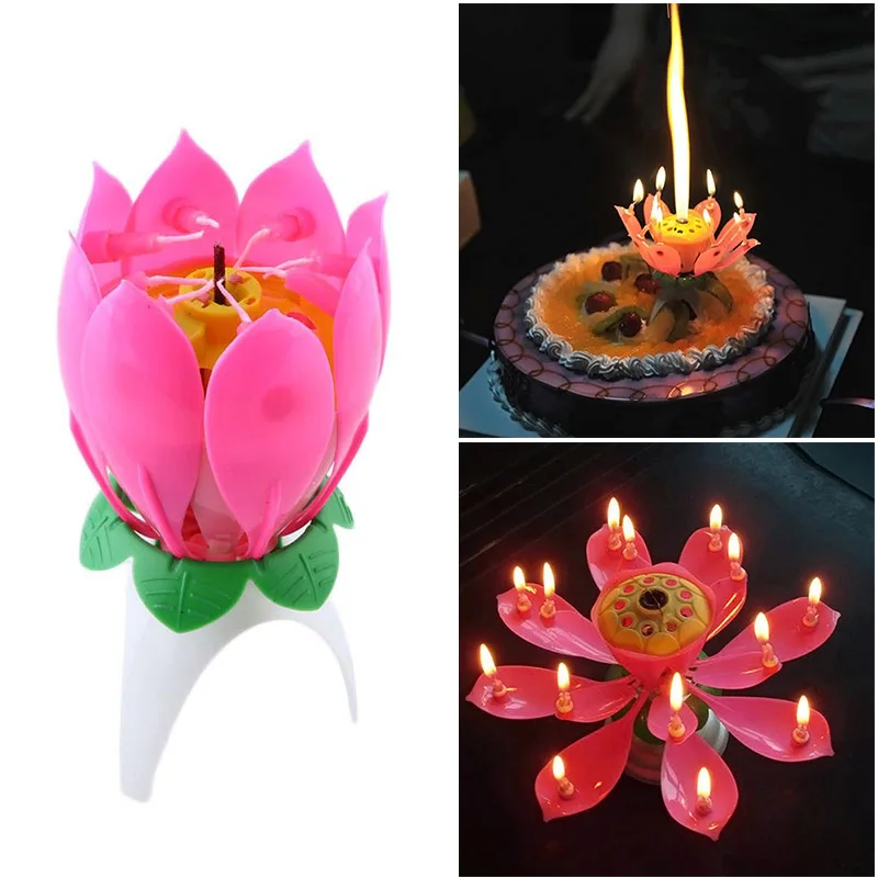 1 шт. Горячая Красивая радость пение музыка день рождения свеча Monolayer Lotus Цветущая