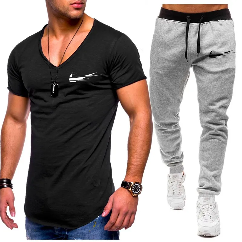 Homens de Moda Duas pechas Define t+ calchas Terno Homens Verao топы, футболки Marca de Moda impresssano Camiseta de Alta Qualidade spor