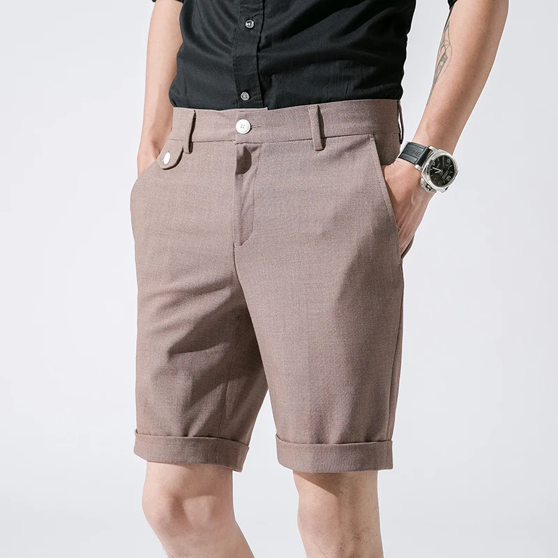Мужские Элегантные брюки Slim Fit 2019 Летние черные шорты мужской офисный костюм