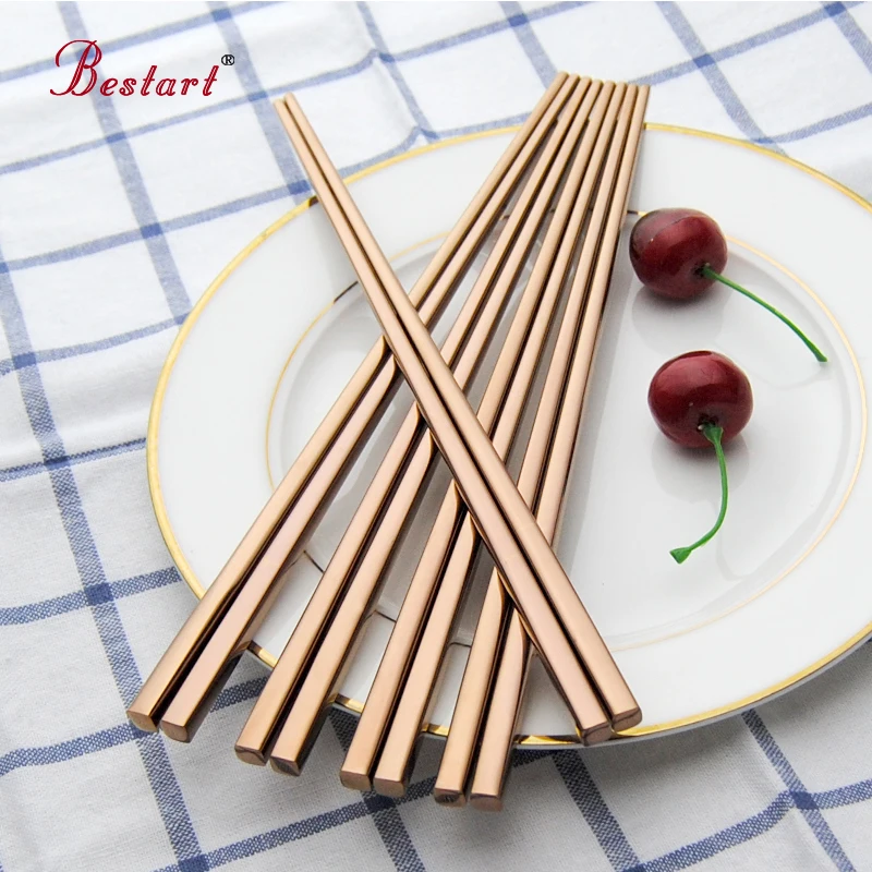 Многоразовые японские палочки для суши 5 пар розовые Золотые Квадратные из