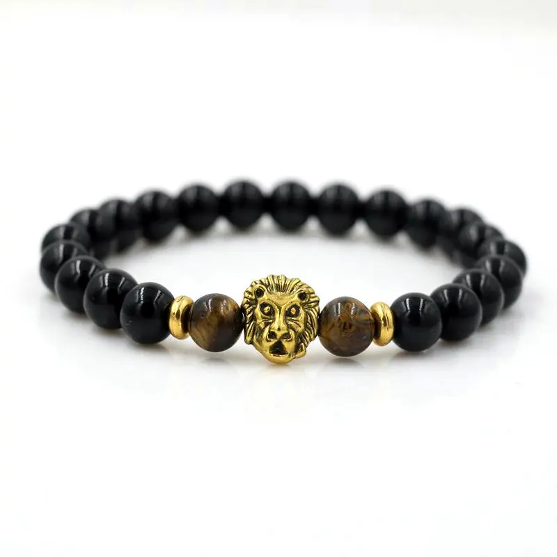 Bppccr Для мужчин Браслеты Львиная голова золотой Цвет тигровый глаз