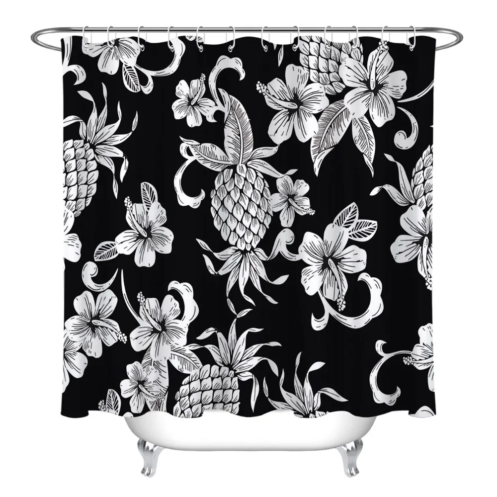 Водонепроницаемая занавеска для душа из полиэстера с красивыми цветами листьями