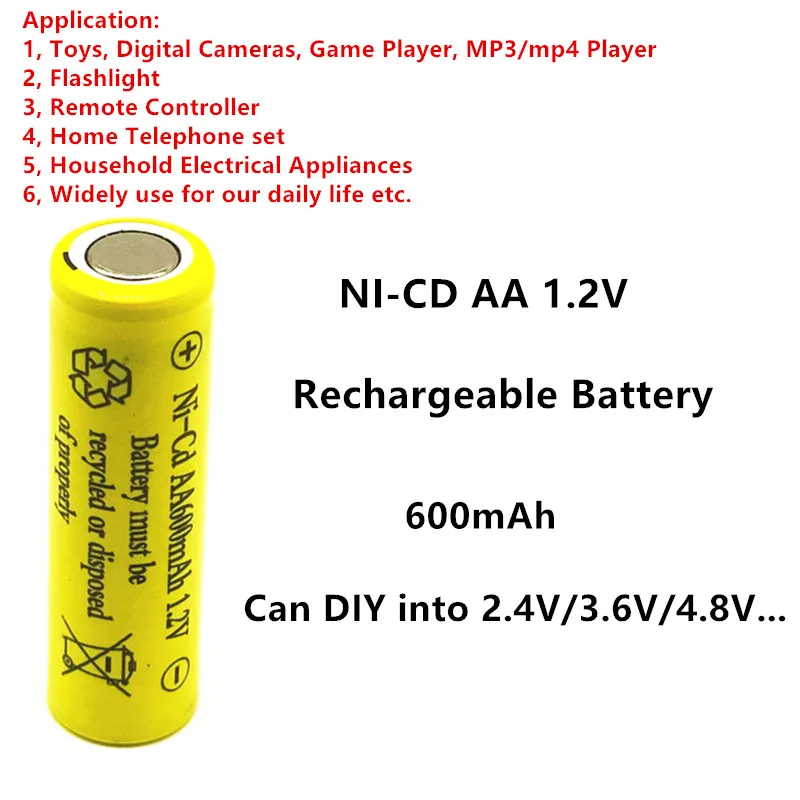 DIY AA NI CD перезаряжаемая батарея 1 2 в 600 мАч может использоваться электрических