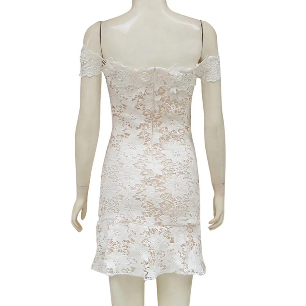 Сексуальное женское летнее платье с открытыми плечами Кружевное облегающее