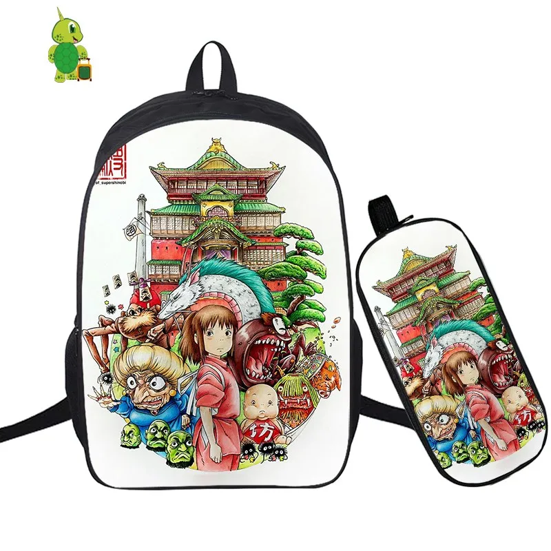9 Ghibli унесенный спиралью без лица Мужской рюкзак 2 шт./компл. школьная сумка для подростков мальчиков и девочек рюкзак для ноутбука пенал дорожные сумки - Цвет: 9