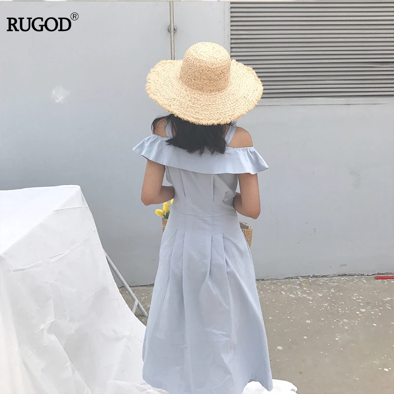 Rugod элегантный тонкий летнее платье 2017 г. женские пикантные с открытыми плечами