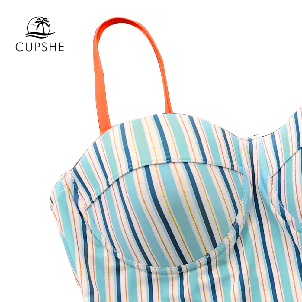 CUPSHE сине оранжевый полосатый слитный купальник пуш ап Женский Регулируемый