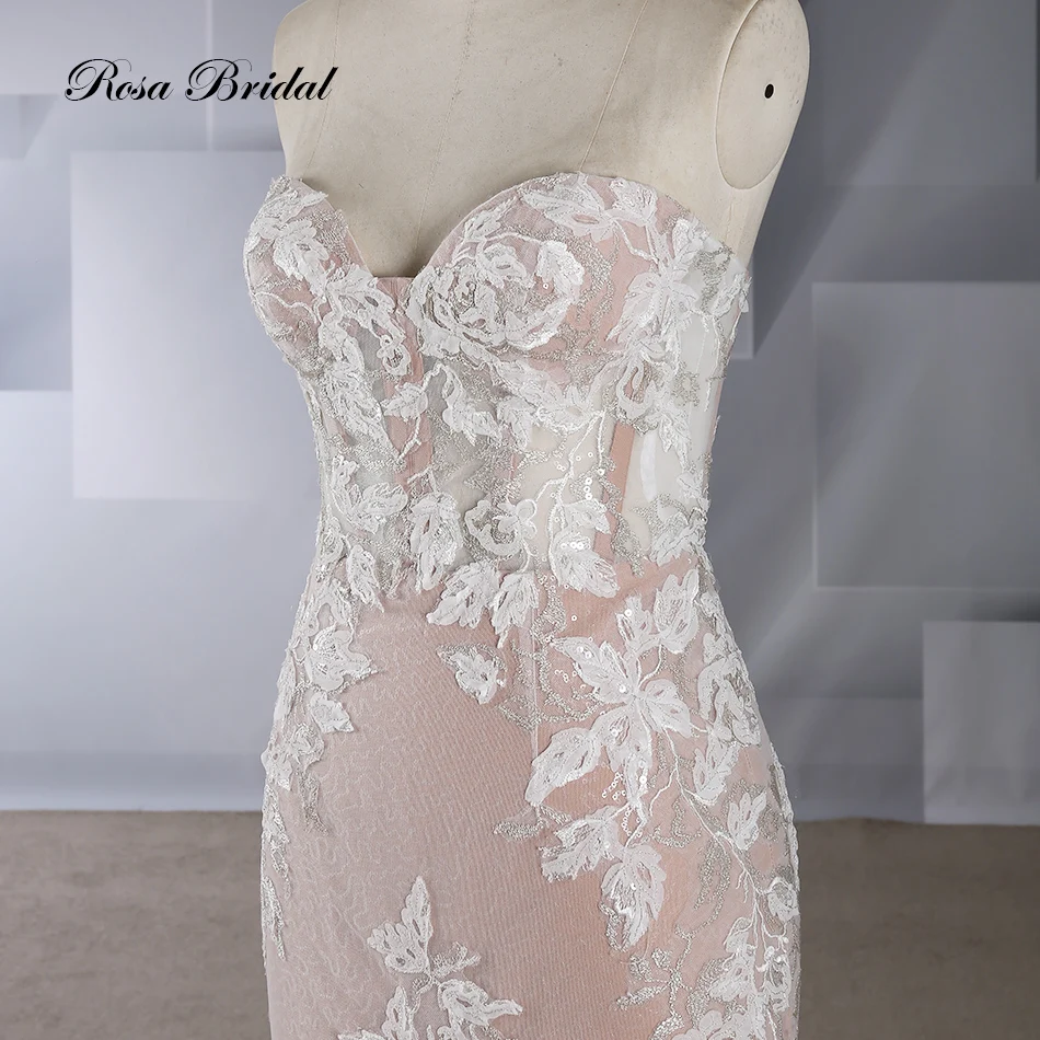 Rosabridal Mermaid wedding dress 2018 Vestido de novia wholesale strapless boning bodice appliques over gray tulle with tail | Свадьбы и