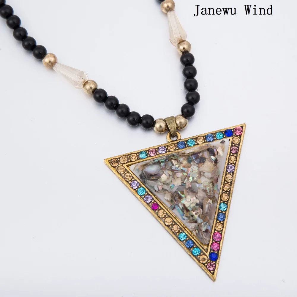 Janewu Wind colorful cloud stone Triangle Pendant Necklace women Black Beads long chain Mascot female (with box) | Украшения и