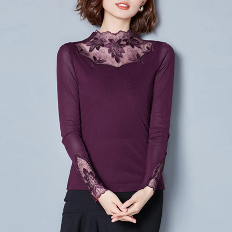 Офисные женские топы с крючком Новые Цветочные Полые Элегантные рукава плотная