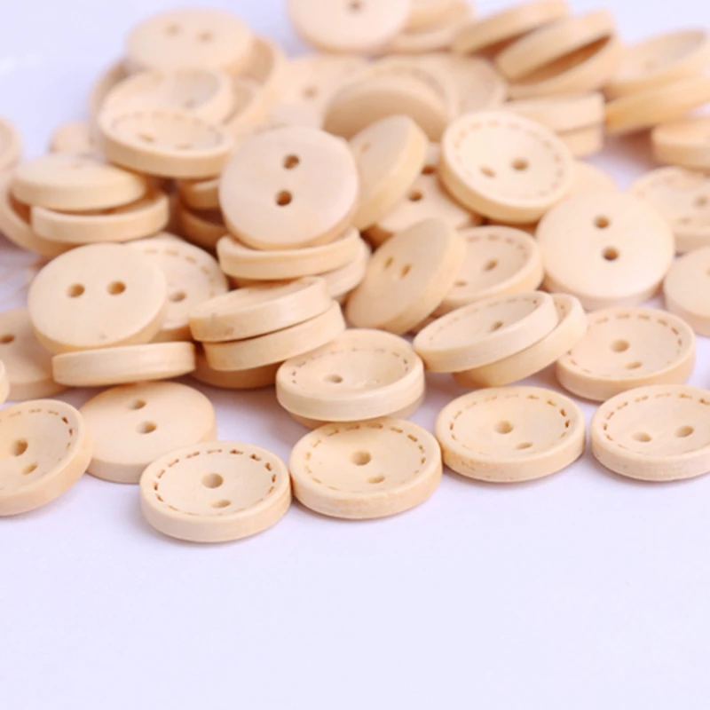 Круглые деревянные пуговицы в горошек натурального цвета 100 шт. 15 мм ручной пошив