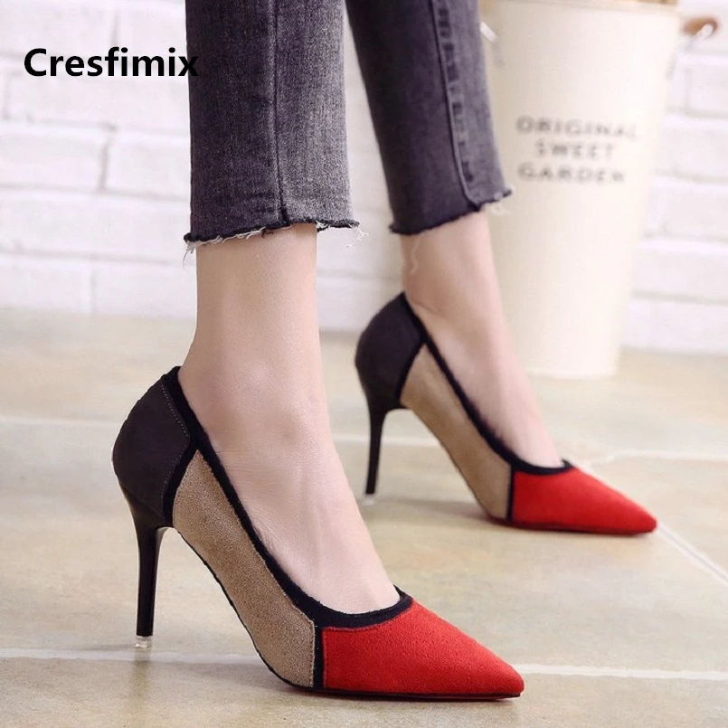 

Cresfimix/женские удобные разноцветные туфли на высоком каблуке 9 см; Женские вечерние туфли с острым носком на высоком каблуке; Женские слипоны;...