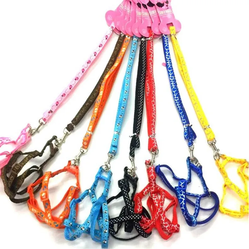 

1cm/1.5cm Dog Collar Leash Set For Small Medium Dogs Chihuahua Pug Poodle Harnesses Vest and Leashes Print Pet Puppy Cat Harness
