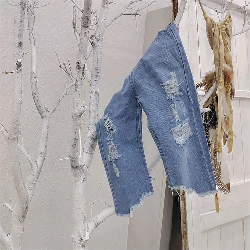 

Girls Jeans Spring Summer Casual Ripped Denim Pants Fashion Elastic Waist Kids Trousers 2 3 4 5 6 Years Toddler Baby Girls Pants