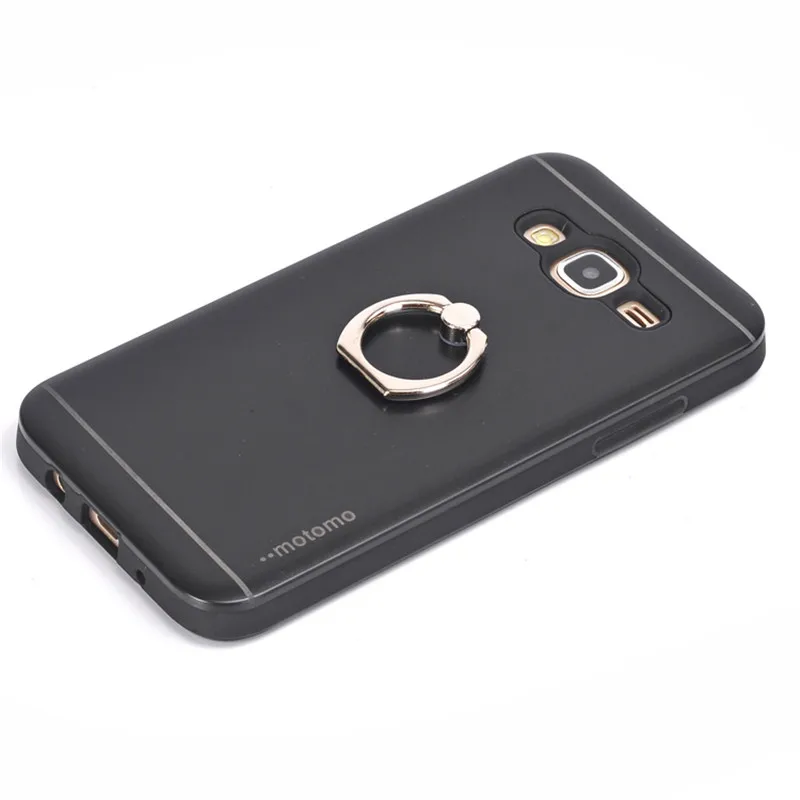 Luxury Motomo Metal Brush Hard Shell Case For Samsung Galaxy J1 Ace Back Cover With Ring Stand |