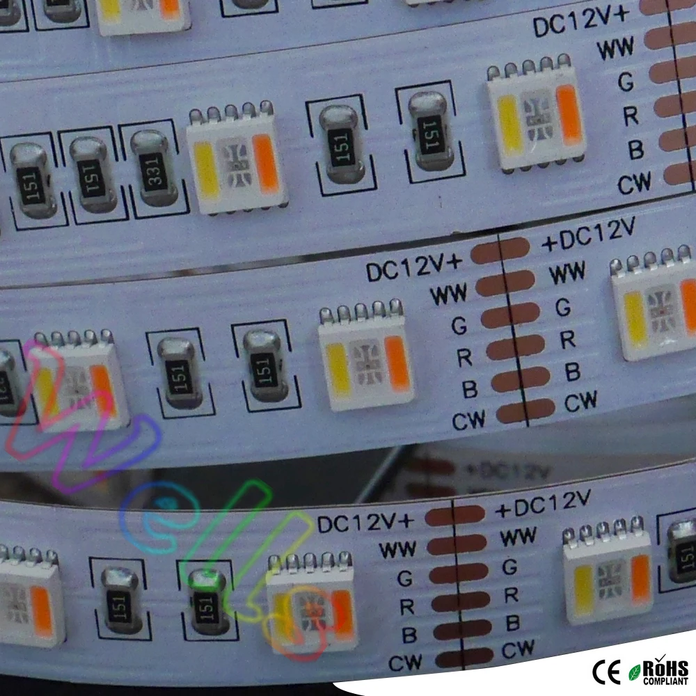 5 м DC12V/24 В RGBWW 5 цветов в 1 светодиодный чип Светодиодная лента, белая печатная плата SMD 5050 гибкий светильник RGB+ холодный белый и теплый белый, 60 светодиодный s/M IP30/67