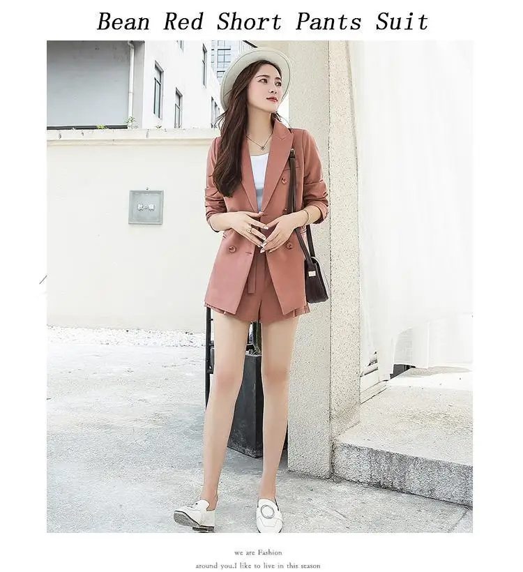 Red shorts Модный элегантный деловой костюм с брюками для женщин, однобортный пиджак и шорты, комплект из двух предметов, Женская Офисная Униформа - Цвет: Red shorts