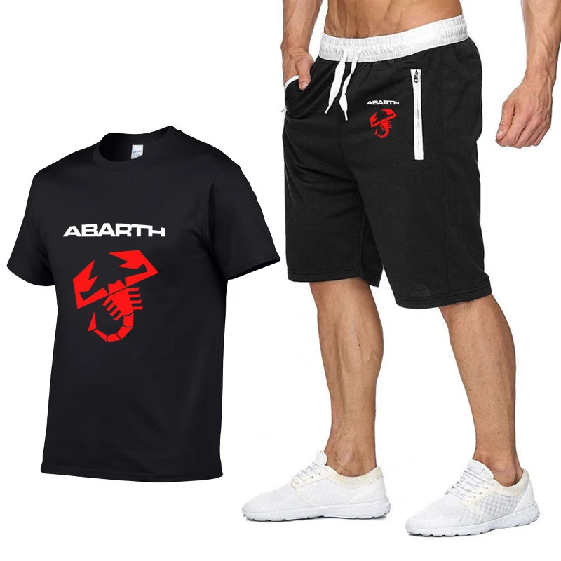 

Mens Short sleeve Abarth Car Logo Summer Mens t Shirt HipHop Harajuku T-Shirt high quality Cotton TShirts shorts suit Sportswear