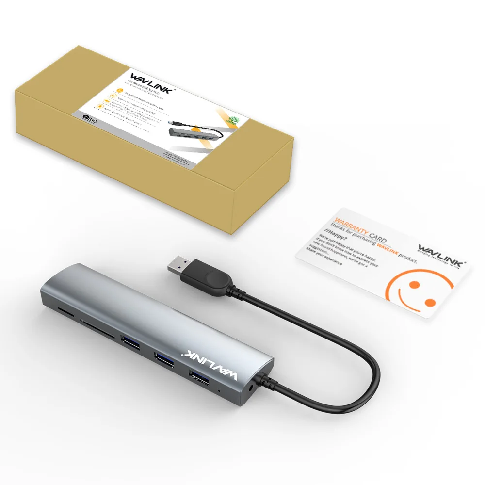 Высокоскоростной концентратор Wavlink с 3 портами USB 0 адаптера 5 Гбит/с алюминиевый