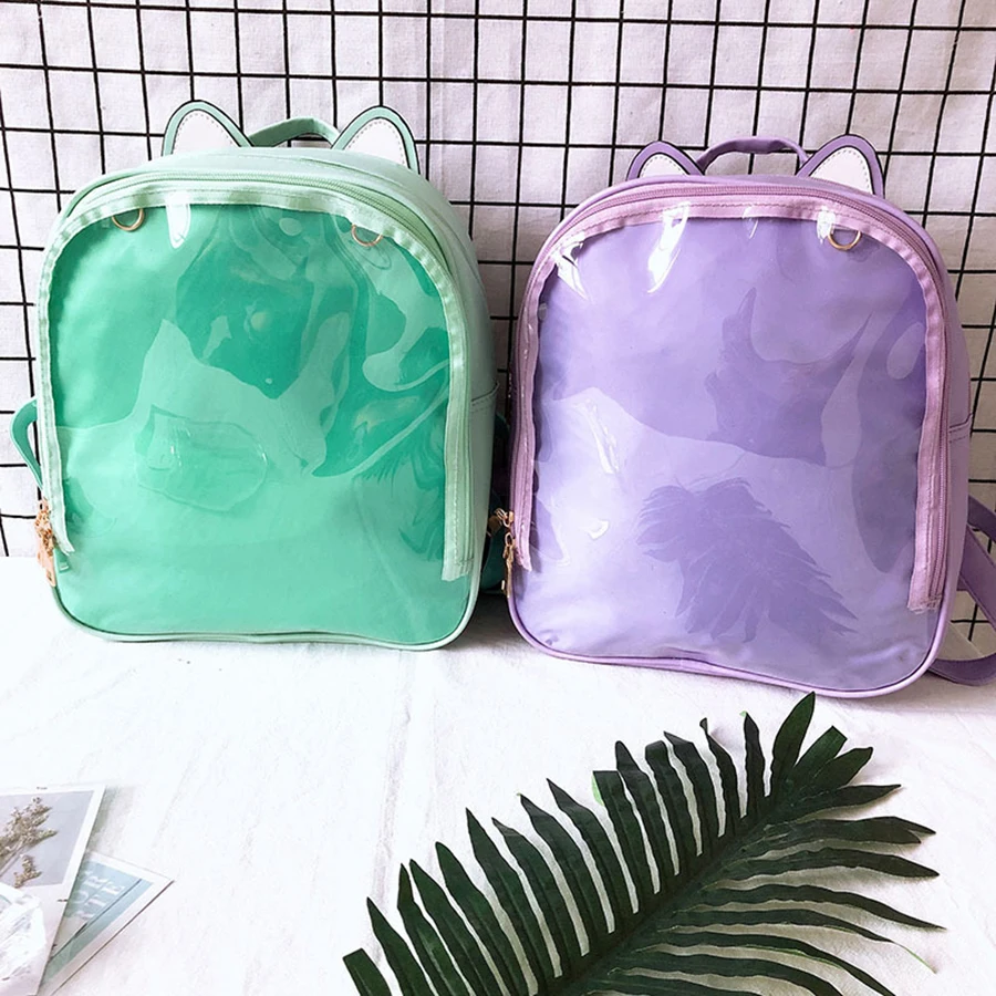 Прозрачные рюкзаки для женщин с милыми кошачьими ушками Ita Bookbags женские яркие