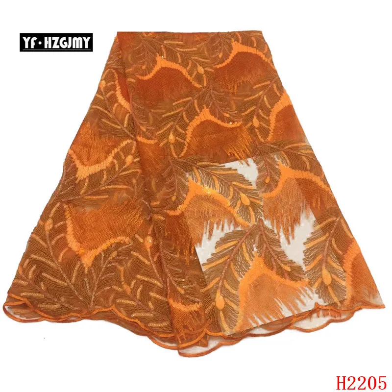 

YF HZGJMY Latest African Lace Fabric 2019 High Quality French Tulle Lace Feather Gold Sequin Embroidered Net Lace Fabric A2205