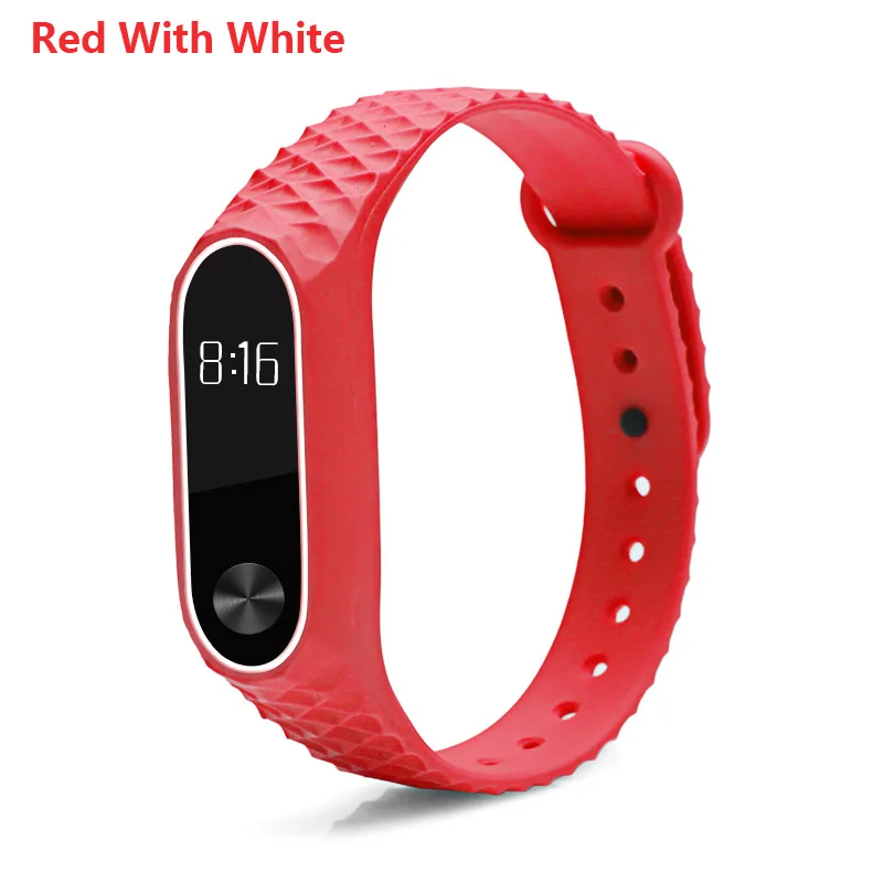 Red with white BOORUI mi band 2 ремешок Pulseira силиконовый mi band 2 аксессуары Алмазный ремешок на запястье анти-потеря двойной цвет сменный ремешок для часов - Цвет: Red with white