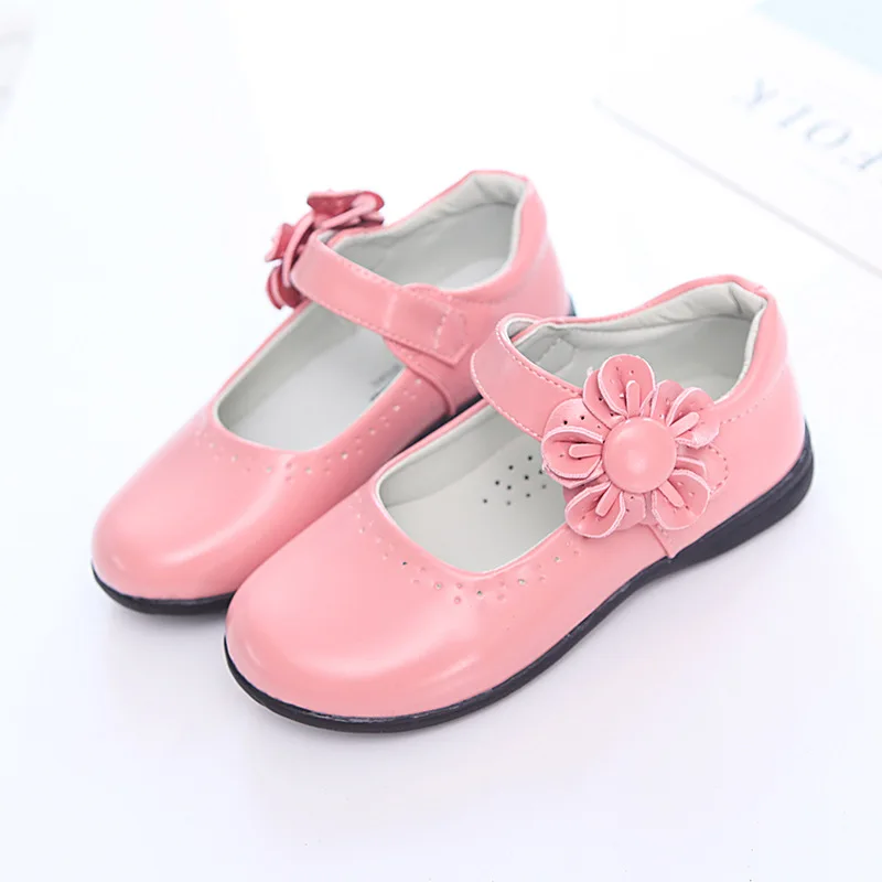 

Spring Autumn NEW Children Shoes Girls flowers Princess Shoes Black Leather student Dance Wedding Party Shoes Red Pink 2-14T