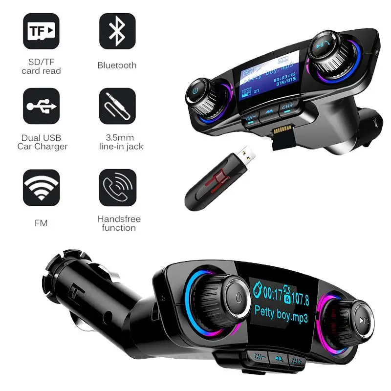 Беспроводной Bluetooth Handsfree Вызов fm-передатчик MP3 плеер Радио адаптер USB Автомобильное зарядное устройство ЖК-дисплей TF карта Автомобильный комплект
