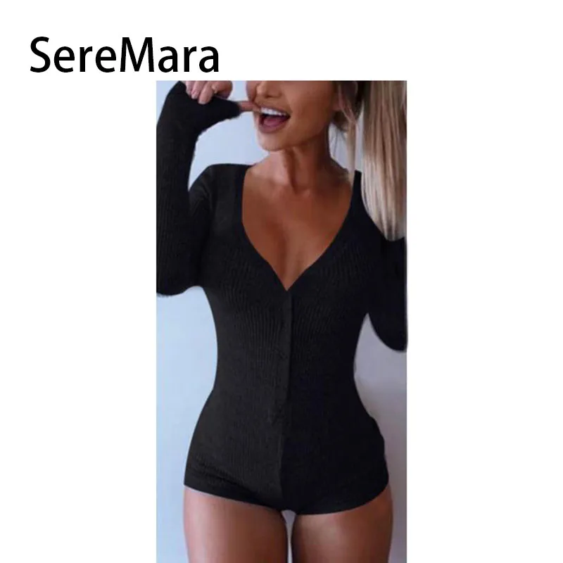 Весна Лето Женщин Сексуальный Комбинезоны Глубокий V-образным Вырезом Кнопку