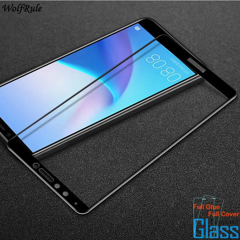 2 шт для стекла Huawei Y9 2018 Защитная пленка экрана с полным клеем закаленное стекло