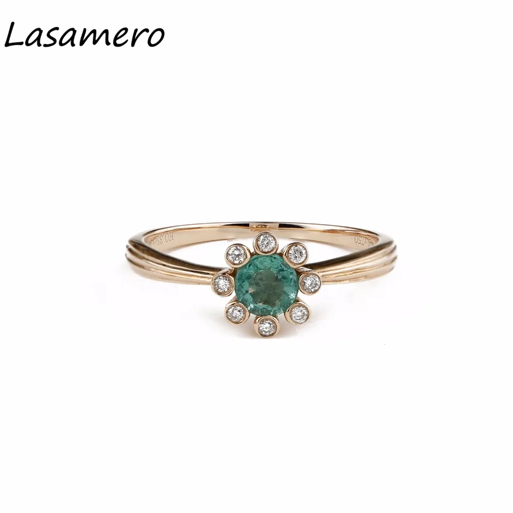LASAMERO 0.35CT круглые изумрудные алмазные акценты арт деко цветочный стиль 18k розовое