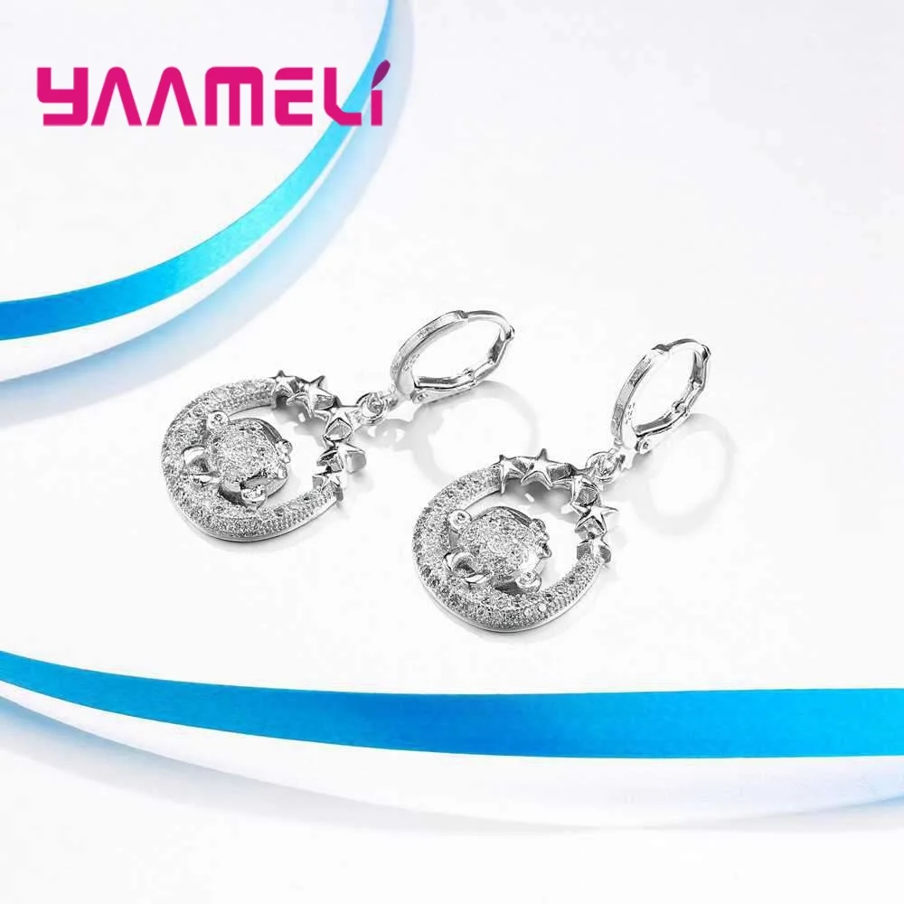 ЯМЕЛ Милый обезьянка формы со звездами 925 Серебряное колье с серьгами Набор женщин девочек Ювелирные изделия День рождения Подарок Высокое Качество