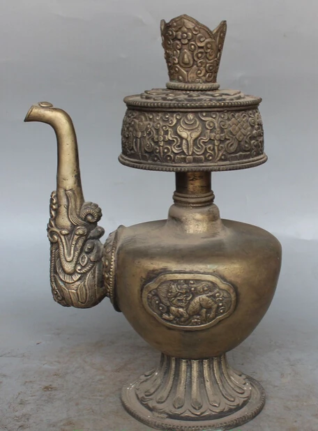 Details about 13&quot Chinese White copper Bronze 8 Auspicious Symbol Fish Dragon Kylin Oil Lamp |