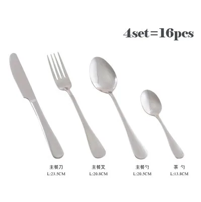 silver16pcs 24 шт./компл. черный набор столовых приборов Нержавеющая сталь посуда набор серебряных приборов ужин Ножи и вилка набор посуды Прямая - Цвет: silver16pcs