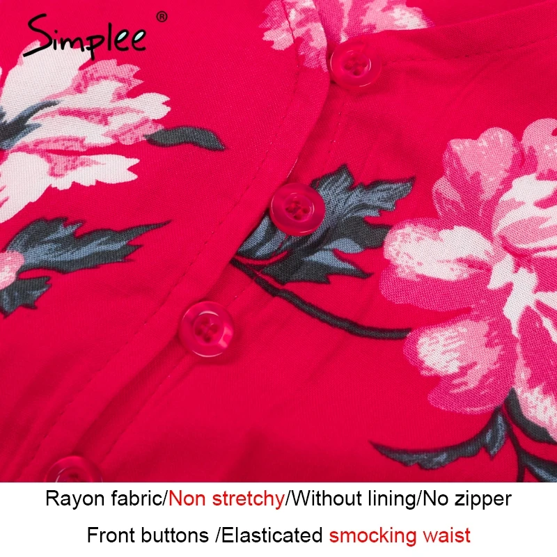 Simplee цветочный принт Красное длинное платье для женщин короткий рукав v образным