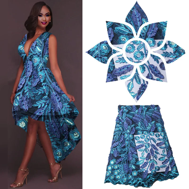 Высокое качество Французский Тюль кружевная ткань синий нигерийский сетчатый