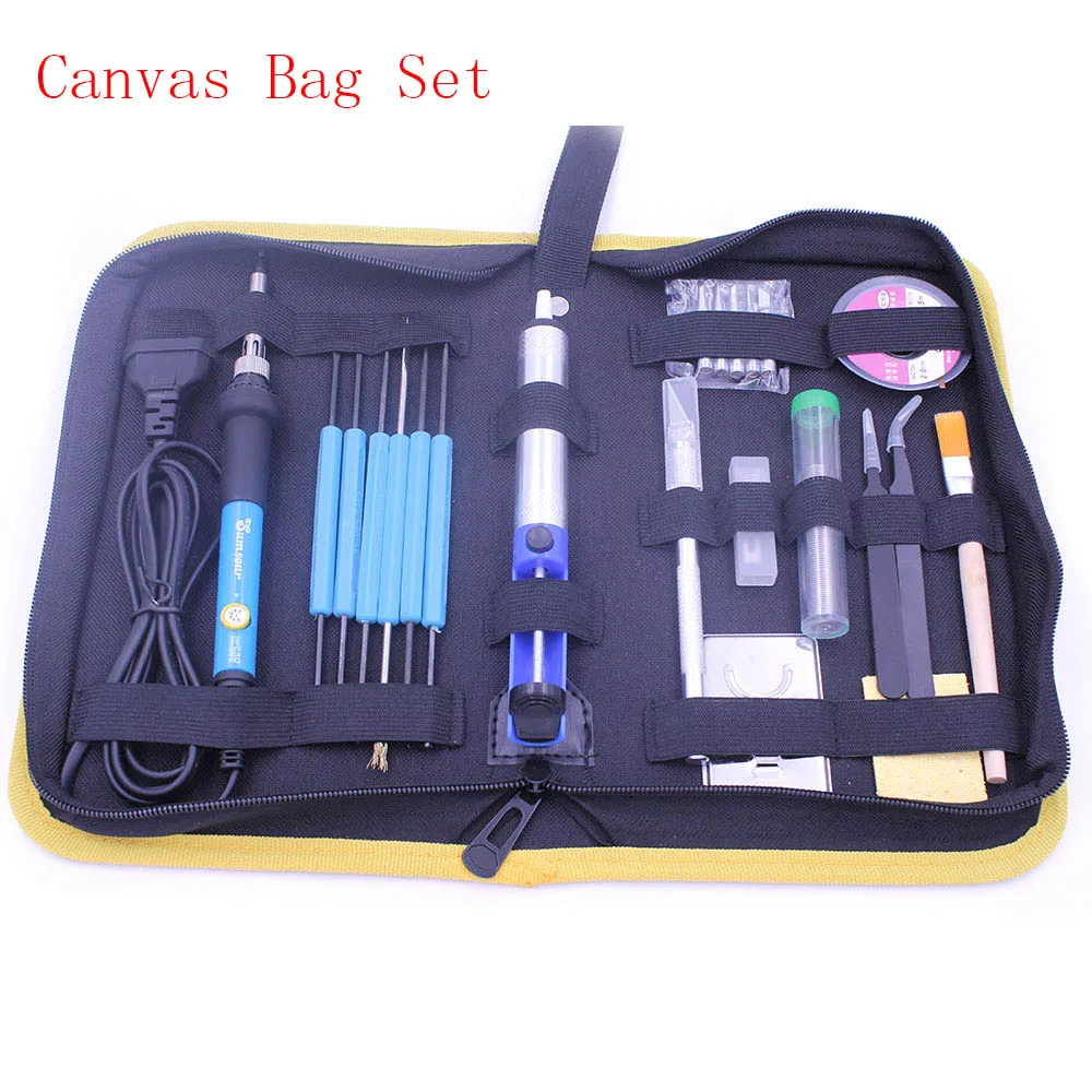 Canvas Bag Set Паяльник 60 Вт DIY Регулируемая температура 220 В/110 В Электрический паяльник вилка Европа/США сварка ремонт инструменты набор Ket - Цвет: Canvas Bag Set