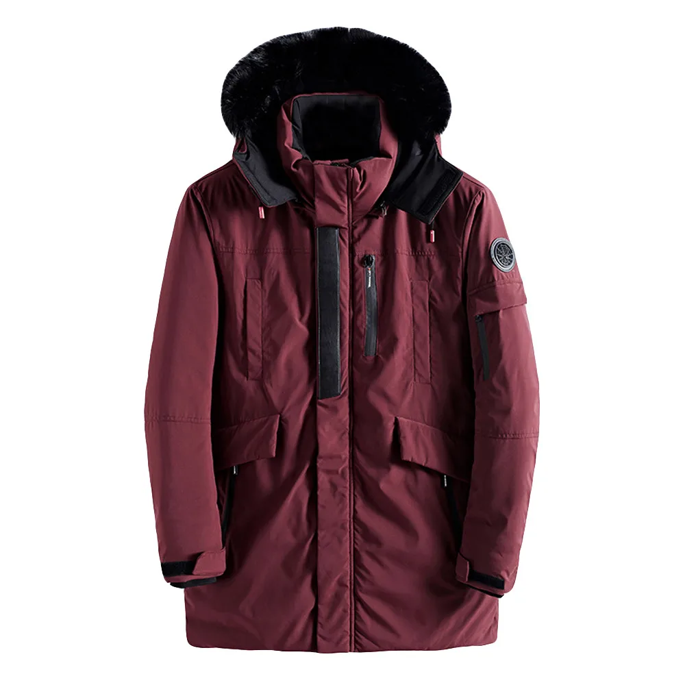 Mens Winter Medium Length Zipper Hoodie Thickened Wind Proof Cotton Outwear Winner Warm Color Coat Drop Shipping | Мужская одежда
