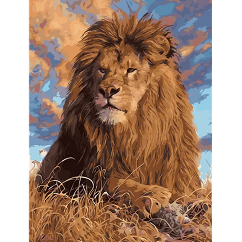 Бескаркасная картина с животными по номерам Lion Diy цифровая Современная Настенная