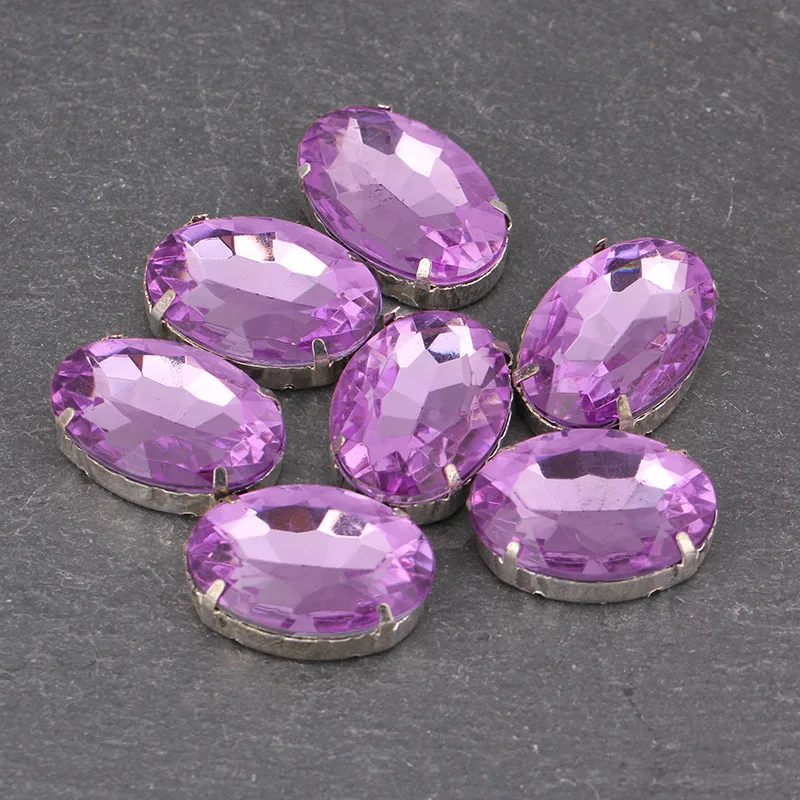 

20pcs Large glass beads 14mm crystal ellipse silver claw colors mix sew in Rhinestone Wedding Dress accessory bottom acrylic