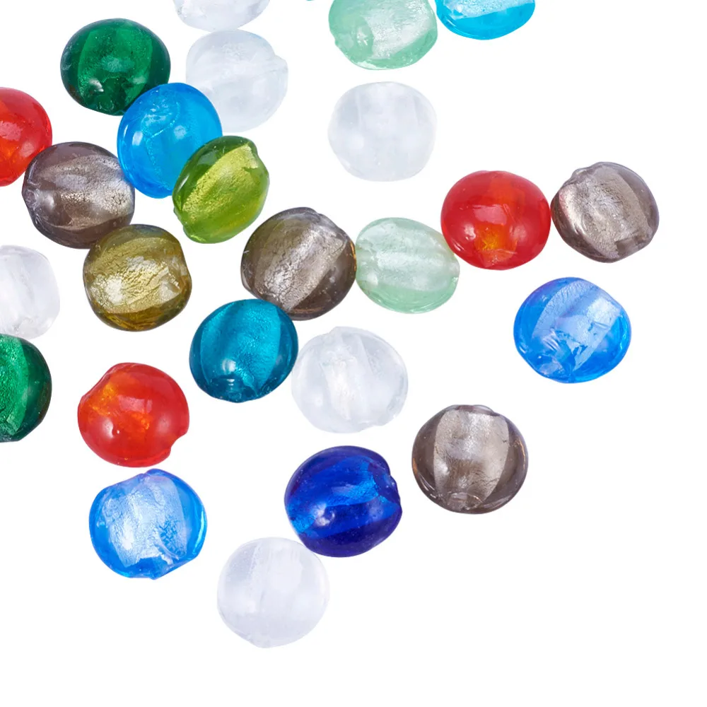 Стеклянные шарики из серебристой фольги ручной работы Круглые разноцветные