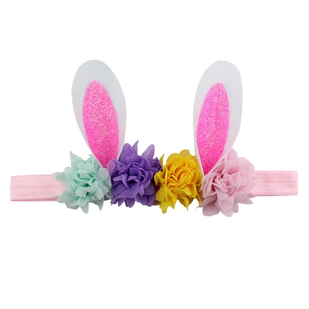 

5pcs/lot, Infantile Girls Bunny Ears Headband For 2019 Easter Headbands Kids Mini Shabby Flowers Elastic Hair Bands Party Hair