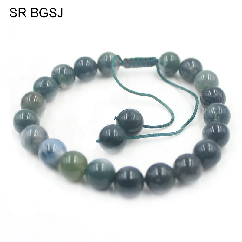 Free Shipping 6mm 8mm 10mm Natural Gems Stone Adjustable Green Moss Agates Onyx Beaded Women Bracelet 7&quot 7.5&quot 8&quot|women bracelet|bracelet