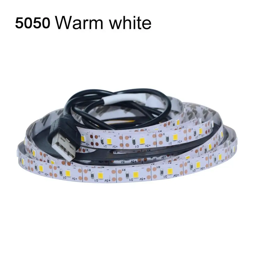 RGB светодиодные полосы Водонепроницаемый 5050 DC 5 в USB светодиодный свет гибкие полосы ленточное освещение 50 см 1 м 2 м 3 м 4 м 5 м Добавить пульт дистанционного управления для подсветки телевизора - Испускаемый цвет: Warm White