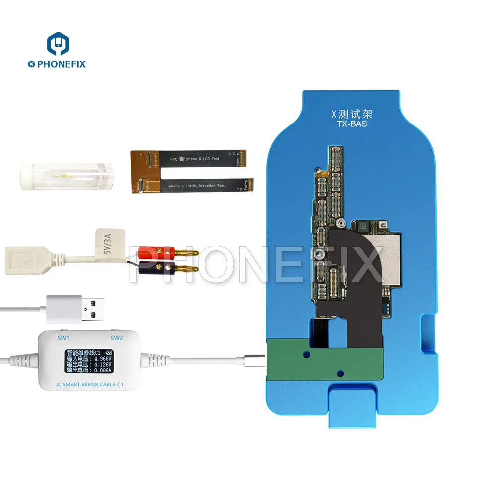 

PHONEFIX JC TX-BAS Tester for iPHONE X Motherboard Test Rack Battery Free No Tail Insertion One button Open Fast Boot Tester