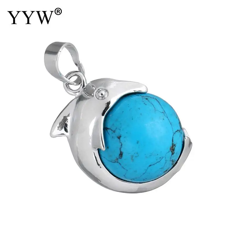 Драгоценный камень подвески ювелирные изделия с латунным дельфином покрытием