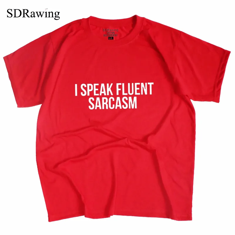 Женская хлопковая футболка с коротким рукавом и круглым вырезом|top tees|i speak fluent