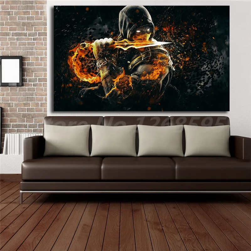Плакаты на холсте Mortal Kombat Scorpion On Fire настенные картины для офиса гостиной домашний